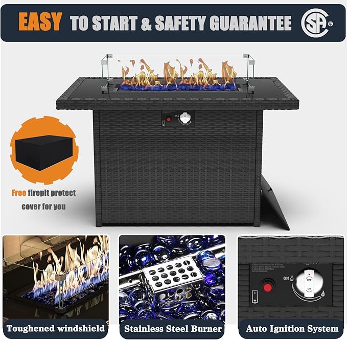 Patio Furniture Set with Fire Pit Table, 15 Pieces Outdoor All-Weather Wicker Conversation Sectional Chair Sofa Set