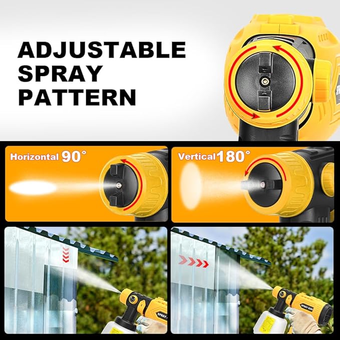 Cordless Paint Sprayer Compatible with Dewalt 20v 60v Flex Batteries (Tool Only) 200W HVLP Paint Gun, 3 Spray Patterns & 4 Size Nozzles for Cabinets,Walls,Furniture,House Painting