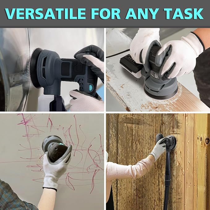5-Inch Random Orbital Sander, 3Amp Electric Palm Sander with 6-Speed Control, Dust Collector & 16 Sandpapers for Woodworking, Sanding and Polishing Wood/Metal Surfaces