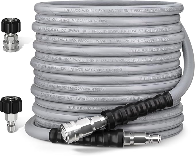 3/8" Kink Resistant Pressure Washer Hose 50FT, Swivel 3/8" Quick Connector and M22 Fitting, Supporting Up to 4200 PSI for Heavy Duty Use, Fitting Most Pressure Washers