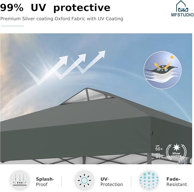 MFSTUDIO Pop Up Canopy Tent, 10x10 Outdoor Canopies Instant Portable Shelter Tens with Vented Top, Storage, 4 Sandbags, Beach Canopy