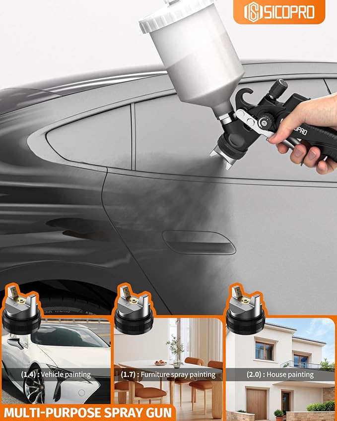 HVLP Paint Sprayer Gun, Air Paint Sprayer for House Painting, Cars, Paint Guns Automotive, 1.4/1.7/2.0mm 15 Nozzle Holes, Varnish and Top Coat, Air Regulator