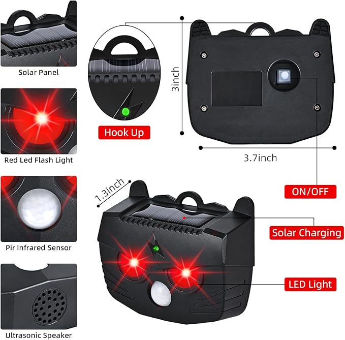 2025 Solar Nocturnal Animal Repeller Predator Control Light Coyote Repellent Devices with Ultrasound&LED Lights Outdoor Night Guard Animal Predator for Dog,Cat from Chicken Coop Yard Farm (4PACK)