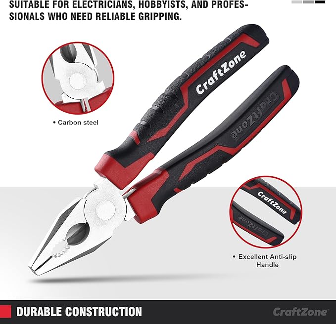 3-Piece Pliers Set –Linemans Plier 6" Long Nose 6" Diagonal Cutters & 8" Combination Plier Heavy Duty Carbon Steel Tool Sets for Home Repair Professional Use Outdoor & Ergonomic Soft Grip