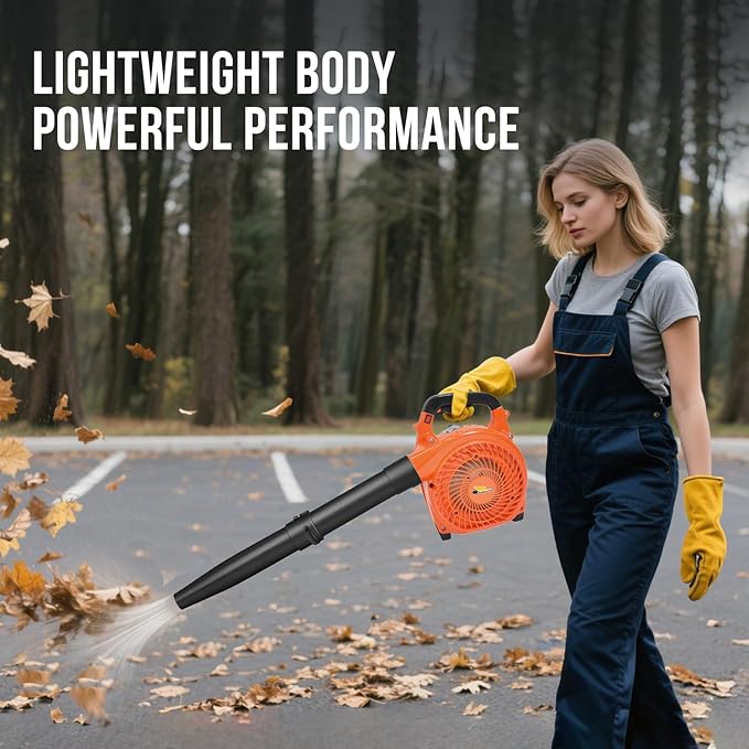 28cc Gas Leaf Blower, 1.1HP 2-Stroke Handheld Blower, 460 CFM 160 MPH High-Performance Air Volume, Lightweight Design for Lawn, Yard, and Driveway Cleanup