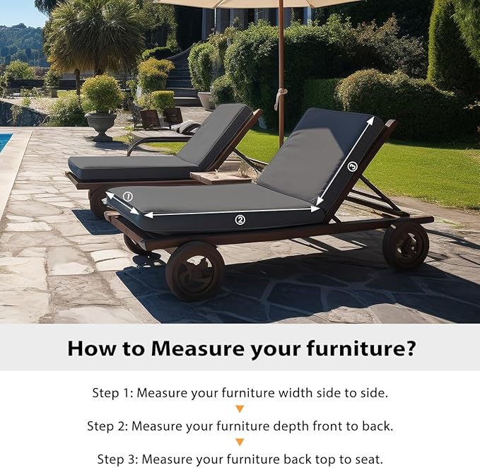 Sundale Outdoor Olefin Chaise Lounge Cushion, Water-Resistant Patio Lounge Chair Cushion, Thick Lounger Pad with 4 Straps Dark Gray, 72 x 21 x 4 Inches
