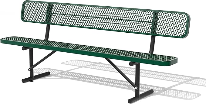 8 Ft Metal Park Bench for Outside, All-Weather Thermoplastic Coating Outdoor Bench with Backrest, Commercial Heavy Duty Benches for Shopping Malls, Stores, Parks, Patios, Decks, Green