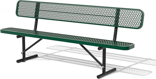 8 Feet Heavy Duty Metal Park Bench for Outside, Outdoor Bench with Backrest & Portable Frame, Commercial Benches for Shopping Malls, Stores, Parks, Patios, Decks, Green