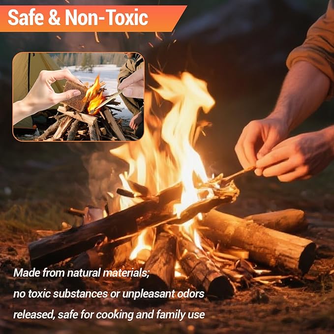 Wood Fire Starters Cubes - 24 Squares Natural Firestarter for Fireplace Stove Camping Pit Grill Campfires BBQ and Indoor Outdoor Use