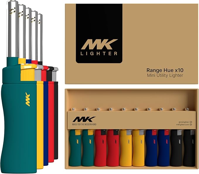 MK Lighter 10PCS Candle Lighters, Windproof Flame, Ideal as Lighters for Candle, BBQ Lighters, Camping, Outdoor, Butane Refillable, Multipurpose (3BL HUE -10PC)