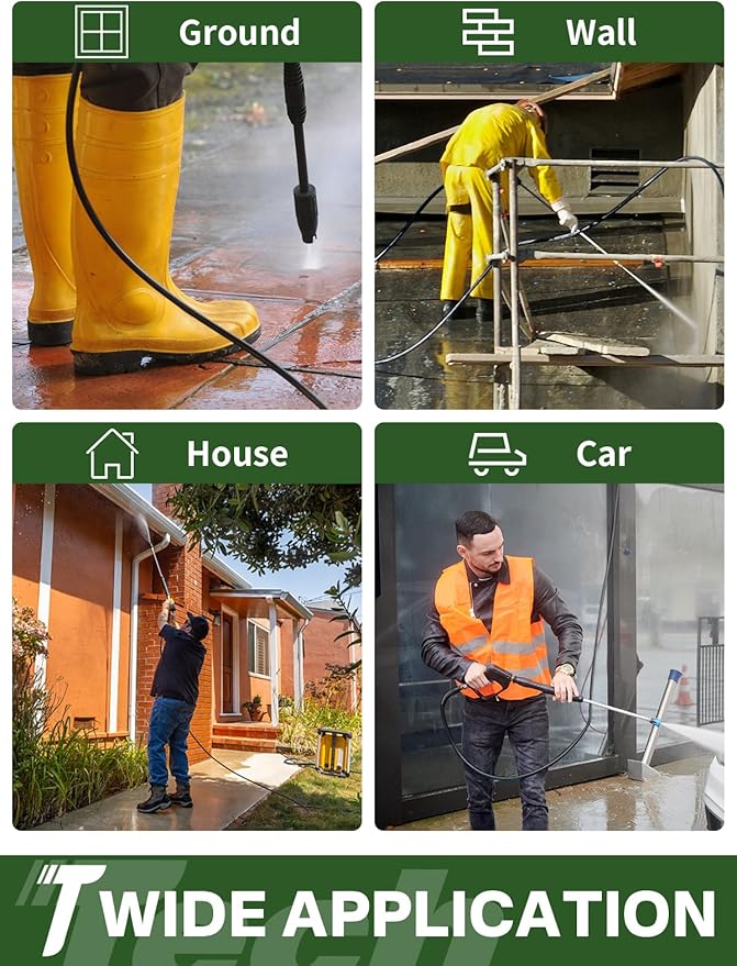 4200PSI Pressure Washer Hose 200FT with 3/8" Swivel Quick Connect for Cold/Hot Water, Kink Resistant Steel Wire Braided, Wear Resistant Power Washer Hose with 2 M22 14mm Adapter Set