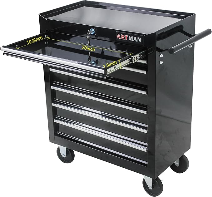 7 Drawers Tool Cart on Wheels,Multifunctional Rolling Tool Chest Tool Storage,Drawers Rolling Tool Trolley Organizer Tool Case for Garage,Warehouse,Workshop,Repair Shop (7 Drawers-29.9"H-Black)