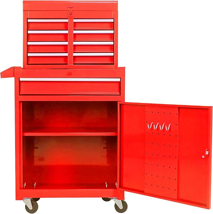 5 Drawer Rolling Tool Chest,Tool Storage Cabinet & Tool Box Cart with Wheels, Big Tools Removable Tool Box Combo,Tools Storage Boxs,Tools Case for Garage Warehouse Workshop (Red)
