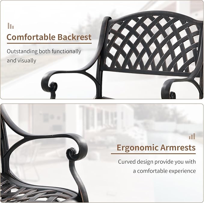Outdoor Dining Chairs Set of 2, Cast Aluminum Patio Chairs Set with Armrest, Bistro Chairs Outdoor for Garden, Porch, Backyard