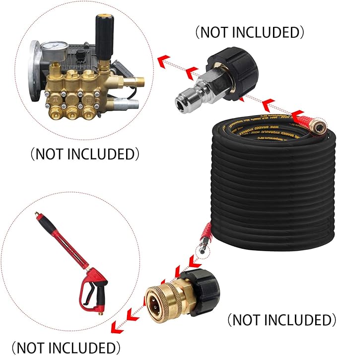 Hourleey 50FT Pressure Washer Hose with 3/8 Inch Quick Connect, High Tensile Wire Power Washer Hose, 4000 PSI
