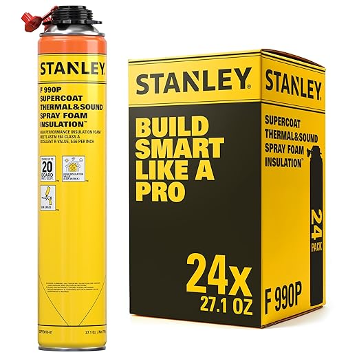 STANLEY F 990P Supercoat Spray Foam Insulation - Closed Cell Spray Foam Covers Up to 480 Sq.Ft.,(11.32/2 inch R-Value) - Gun Use, Gun Not Included - 27.1 oz, 24 Pack