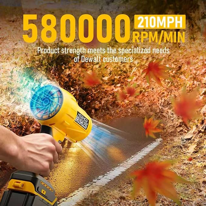 Cordless Leaf Blower for DeWALT 20V Battery,580000RPM Brushless Turbo Jet Blower with 3 Nozzles, Lightweight Handheld Blower for Patio, Lawn, Yard, Leaves, Dust, Garage & Snow Cleaning (No Battery)