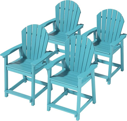 OTSUN Outdoor Tall Adirondack Chairs Set of 4, Patio Bar Stool Chair with High Back, 400lbs, Widened Arms, All-Weather Balcony Chair for Backyard, Garden, Yard - Aqua Blue
