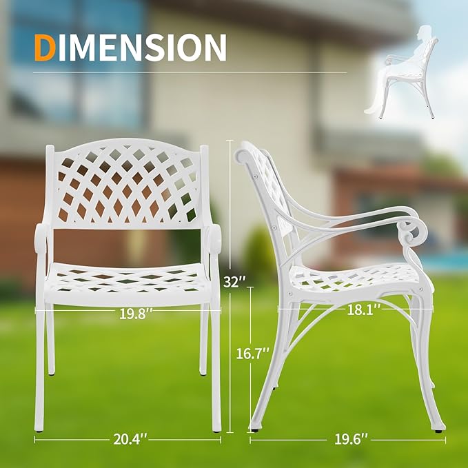 4 Pieces Patio Dinning Chairs, Cast Aluminum Outdoor Bistro Chairs with Armrest, All-Weather Bistro Chair Set of 4 for Garden Deck Backyard Poolside