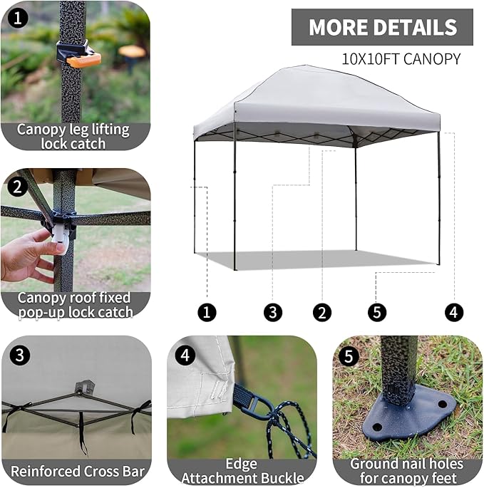 10x10 Pop Up Canopy Tent with 2 Sidewalls, Easy Up Canopy Outdoor Party Sun Shade Tent Portable Gazebo for Beach Camping Events with Carry Bag and 4 Sand Bags