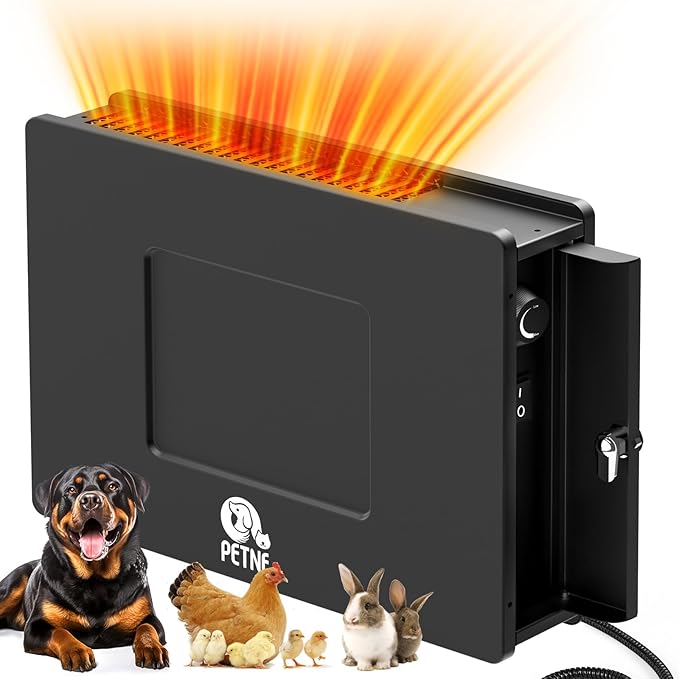 PETNF Dog House Heater, 32℉-122℉ Temp Control, Near-Silent No Fan & 30% Energy-Save ECO Mode, Overheat Protection & 6.6ft Chew-Resistant Cord, Outdoor Dog House/Chicken Coop, Puppies/Preg/Senior Dogs