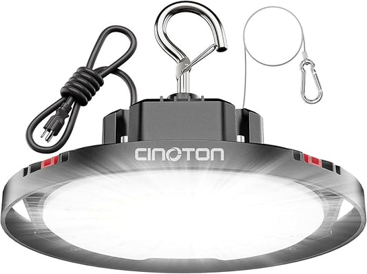 CINOTON 100W UFO LED High Bay Light, Aluminum LED Shop Lights with 15000LM, 5000K Commercial Bay Lighting for Warehouse Garage Workshop Factory Hall, 6' Cable & Safety Rope, ETL Listed 1 Pack
