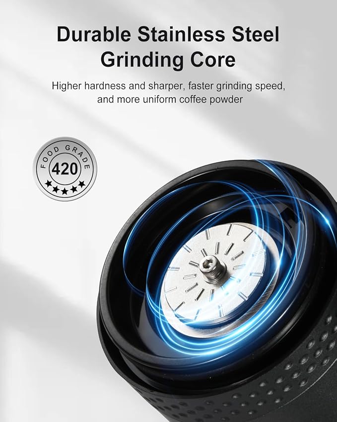 Portable Electric 420 Stainless Steel Burr Coffee Grinder, Rechargeable Espresso Grinder with 38 Adjustable Grind Settings (Black)