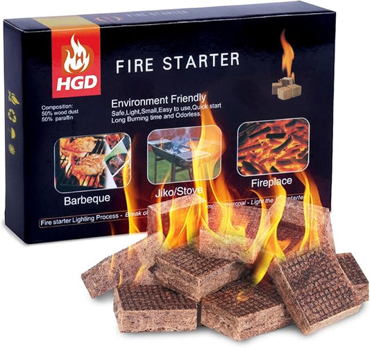 HGD Larger 32pcs Fire Starter, Natural Fire Starters for BBQ, Campfire, Fireplace, Charcoal, Wood Stove, Chimney, Fire Pit, Grill, Smoker, Indoor Outdoor Use