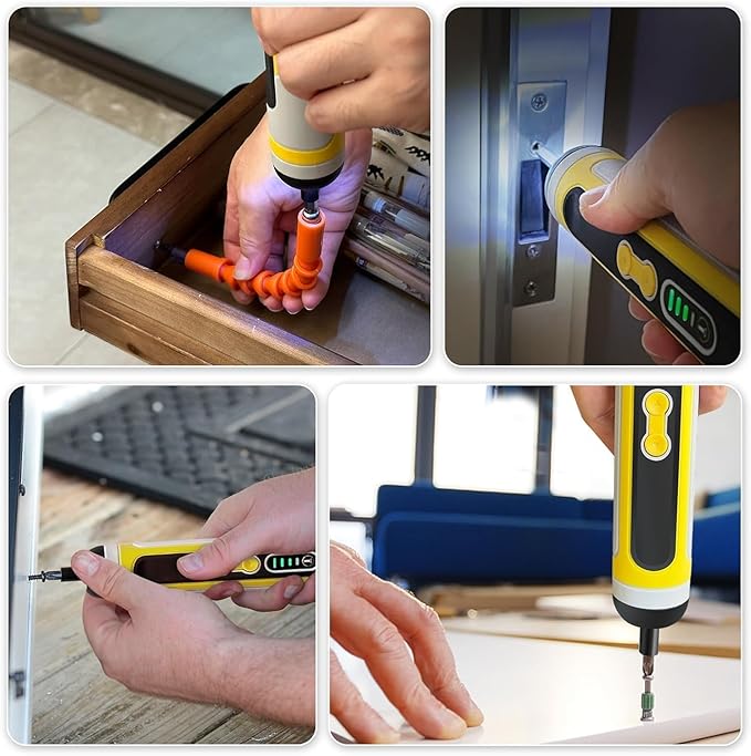 Enventor Cordless Screwdriver Set, 4V 6N.m Electric Screwdriver 2000mAh with USB Type-C Rechargeable, 3 Torque Settings, LED Work Light, Magnetic Bits Set, Bit extension Holder, Flexible shaft
