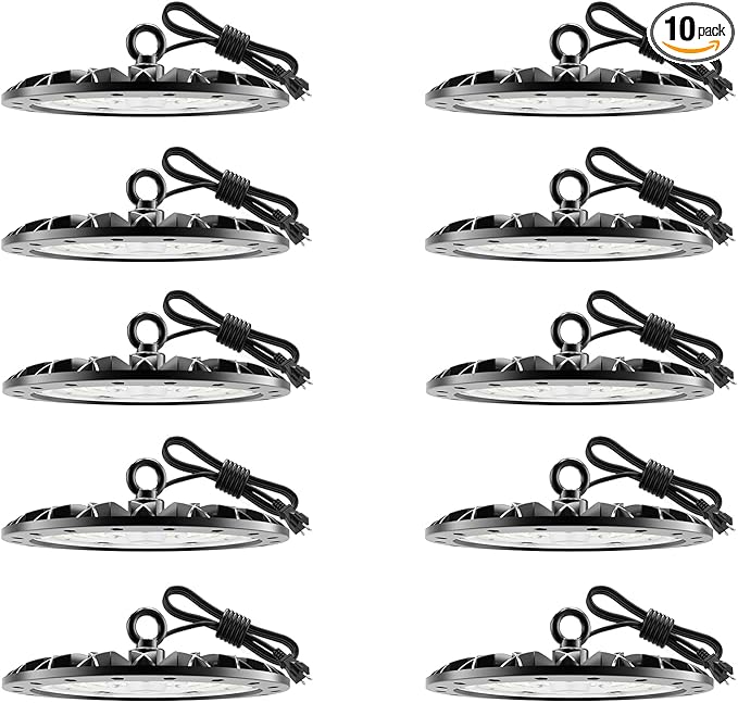 Zelvia D5 Series Led High Bay Light 6000K Daylight White LED Commercial High Bay Light Commercial High Bay Lighting with 1.2M Cable Plug Workshop Light Garage Light (10, 300W)