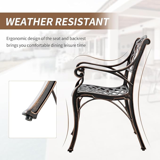 Cast Aluminum Outdoor Dining Chairs Set of 4, 4 Piece All Weather Cast Aluminum Patio Bistro Chairs with Armrest for Balcony, Backyard, Garden