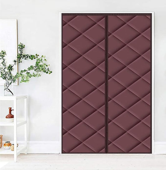 GettyGears Magnetic Thermal Insulated Door Curtain Storm Wind Fleece Insulation Curtian Magnetic Screen Door with Thermal and Insulated Waterproof 62" x 85" Brown
