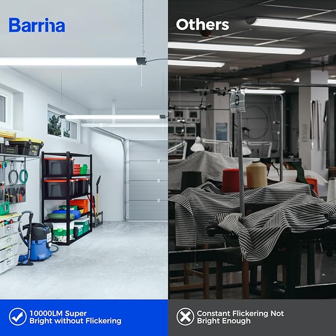 Barrina BS84 LED Shop Light for Garage, 10000LM, 84W, 4FT, 6500K Linkable Light Fixture for Workshop, Basement, Hanging or Flush Mount, Heat Dissipation with Pull Chain Switch, ETL,1 Pack