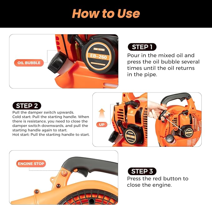 25.4CC Gas Powered Leaf Blower, 2 Stroke Handheld Gas Blower, 4.59FT³/H, Gas Leaf Blower for Lawn Yard Care