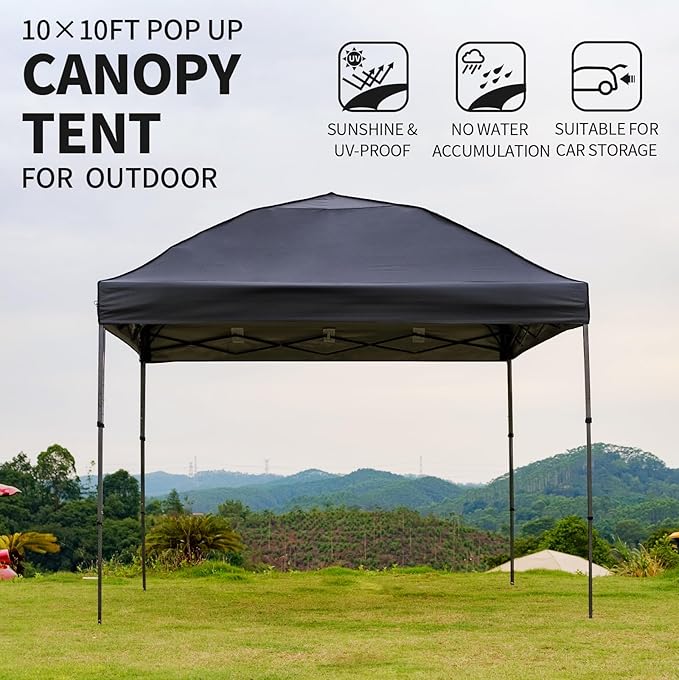 10x10 Pop Up Canopy Tent with 2 Sidewalls, Easy Up Canopy Outdoor Party Sun Shade Tent Portable Gazebo for Beach Camping Events with Carry Bag and 4 Sand Bags