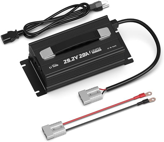 LiTime 24V 20A LiFePO4 Battery Charger, 29.2V Smart Charger with 0V Activation Function, AC-DC Lithium Charger with Anderson Connector & LED Indicator for RVs, Off-Grid, Homes, and Solar Systems