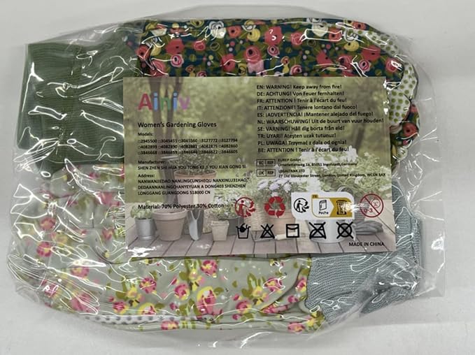 Ainiv Floral Gardening Gloves for Women/Ladies, Non-Slip Garden Work Gloves,Breathable Yard Work Glove Light Working Gloves