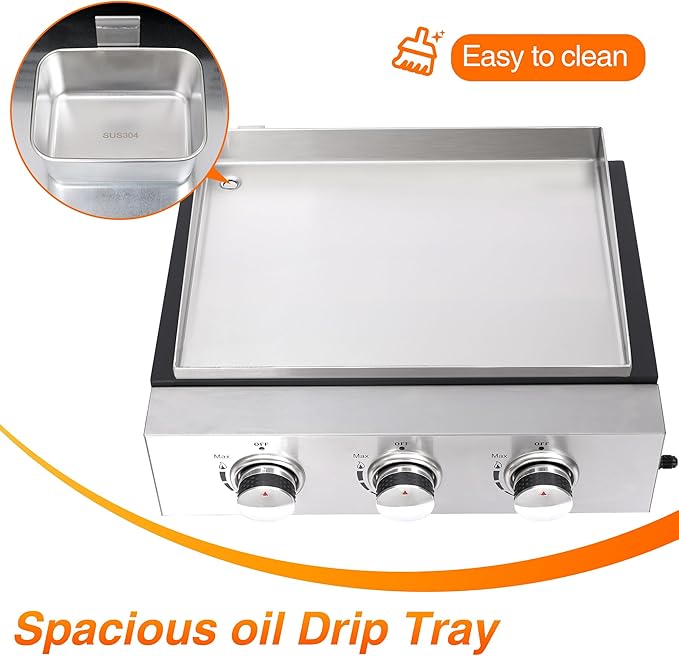 Burner Table top Propane Griddle with Detachable Top | Ultimate Portable Outdoor Cooking Station | Includes Stainless Steel Warming Rack for Camping, Tailgating & BBQs (3 burner)