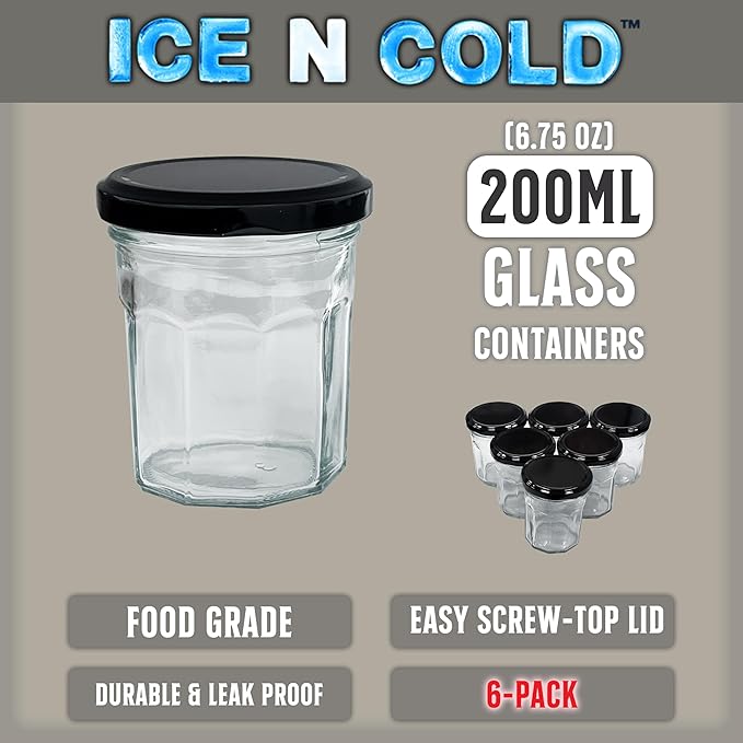 6.76 oz / 200ml Multi-Use Glass Jars with Leakproof Clear Lid, Reusable & Eco-Friendly – Ideal for Jams, Sauces, Spices; Lead -Free and BPA-Free Glass Bottle (6)