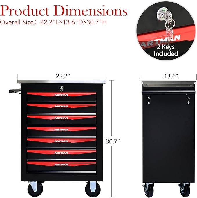7 Drawers Tool Cart on Wheels,Multifunctional Rolling Tool Storage Chest,Drawer Rolling Trolley Organizer Tool Box for Garage,Workshop,DIY Multiple Interconnectable(7 Drawers-30.5" H)