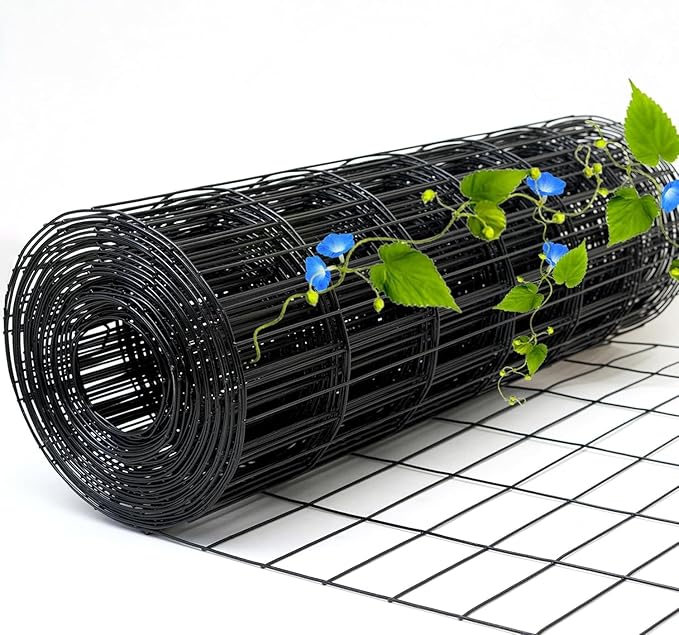 Black Metal Garden Fence, 36inch(H) x 100ft(L), 2 inch x 3 inch,14GA 2/3/4/5/6 Ft Tall Chicken Wire PVC Coated Welded Wire Mesh Roll for Dogs Border Yard Vegetable Plant Protection Poultry Netting
