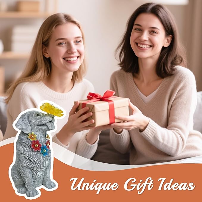Loyal Puppy Garden Statue with Solar Butterfly Light - Adorable Dog Figurine with Flower Garland - Outdoor Decor for Patio & Pet Memorial Gift - Christmas Housewarming Birthday Gifts for Grandma Mom