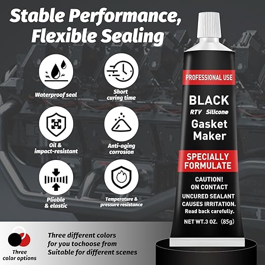 RTV Silicone Gasket Maker, High Temp Silicone Resist Oil, Anti-Freeze RTV Silicone Sealant for Engines, Gearboxes, Pumps, Superchargers (Black, 170g)