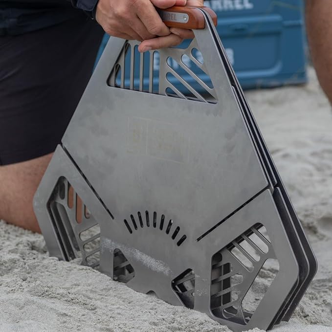 Burch Barrel Flat Packer Outdoor BBQ Charcoal Grill and Wood Firepit | Our Foldable, Portable and Compact Grill is Made from Stainless Steel | Lightweight and Easy to Assemble
