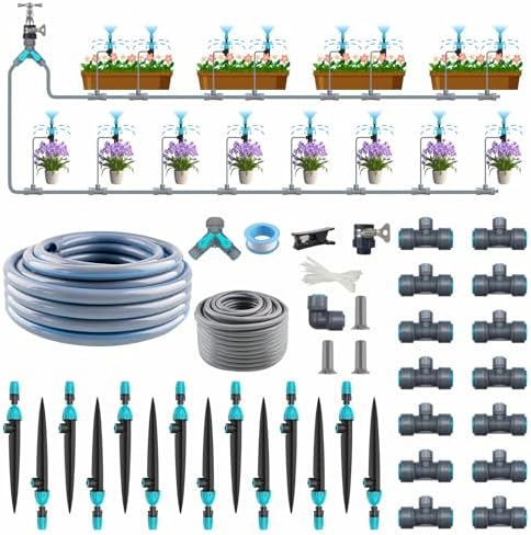 Drip Irrigation System 98ft, Fast Connect Automatic Irrigation Kit with 12mm, 6mm Blank Distribution Tubing and Accessories, DIY Garden Watering Equipment for Garden, Greenhouse, Flower Bed, Patio