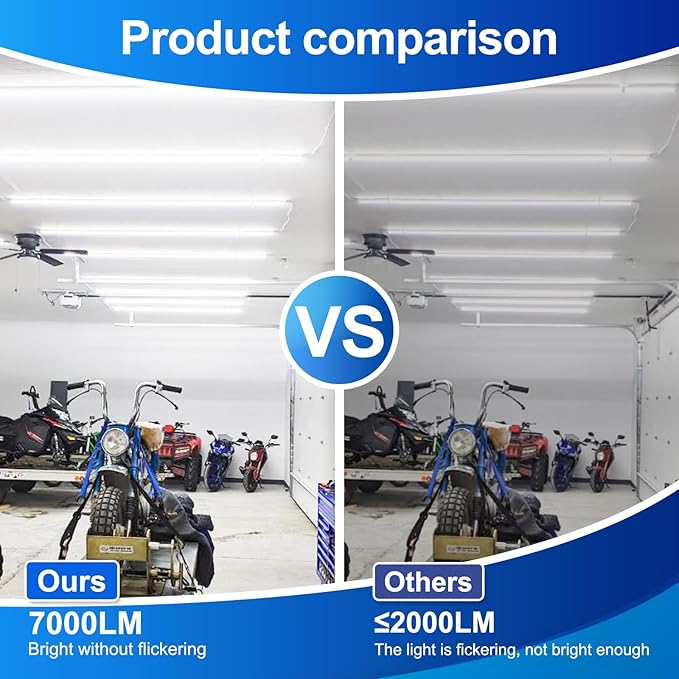 Led Shop Lights,4FT LED Light 50W 6500K 7000LM Led Daylight,Garage Light Linkable Clear Cover Integrated V-Shape for Garage Warehouse Workbench Workshop(8-Pack)