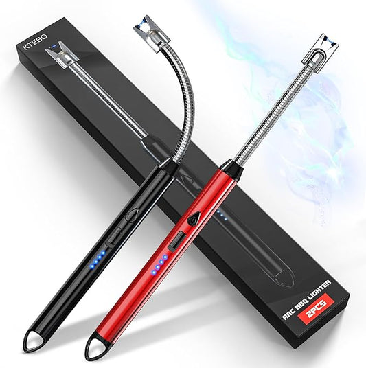 2 Pack Plasma Arc Electric Lighters Rechargeable - USB Long Reach for Scented Candles, BBQ Grill & Camping - Windproof Design Lighters-Black and Red - Stocking Stuffers for Him & Her