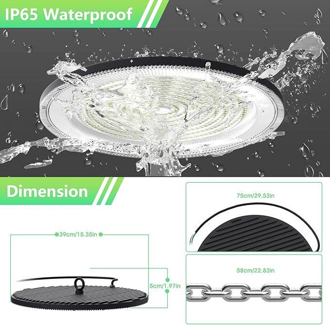 UFO LED High Bay Light:500W 50000LM LED Shop Light 6000-6500K Bay Lighting IP65 Waterproof for Barn/Garage/Commercial Warehouse(2 Pack)