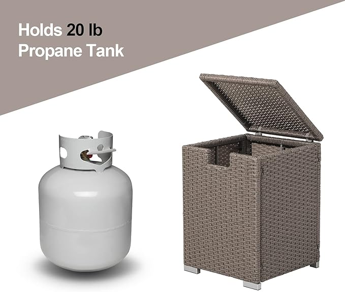 COSIEST Outdoor Hideaway Wicker Grey Tank Table for Gas Fire Pits, Hides Standard 20 Gallon 16-inch Propane Tank Cover