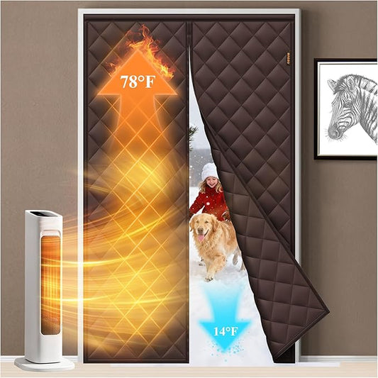 MAGZO Magnetic Door Draft Stopper Curtain, Fits Door Size 36" x 96", Upgraded Oxford Filled with Thicken Cotton, Windproof Insulation Cover Blanket for Winter/Balcony, Keep Cold Out, Brown